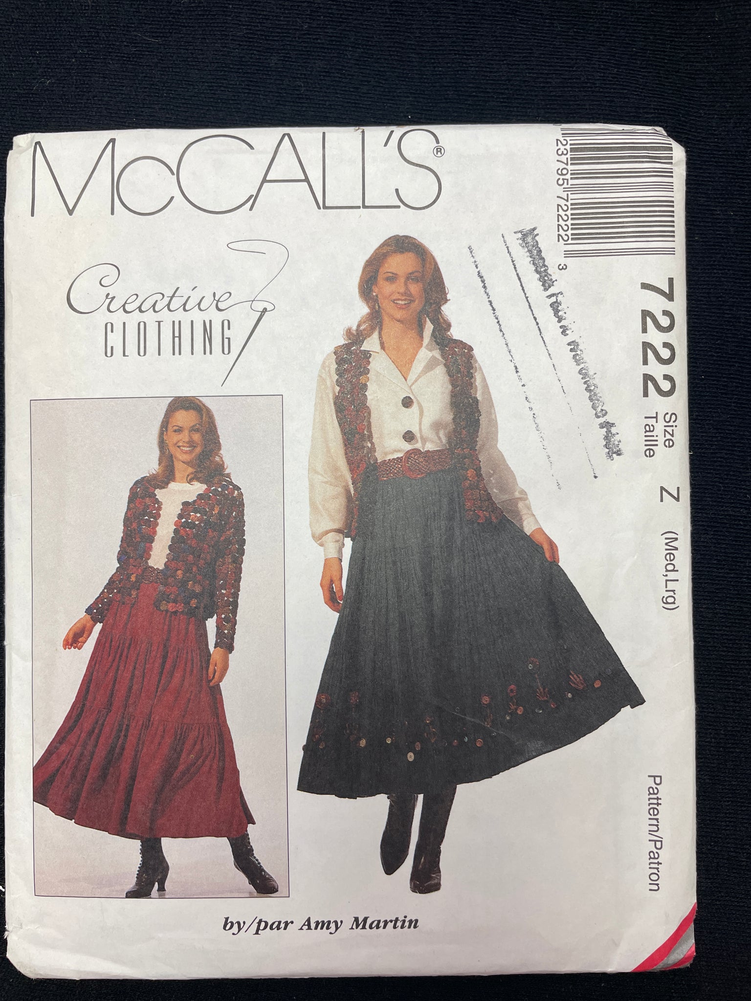 1994 McCall's 7222 Sewing Pattern - Adult Jacket, Vest, Skirt and Button Covers FACTORY FOLDED