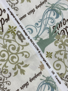 2011 1 YD Cotton Duck - Off White with Flowers, Filigree and Words