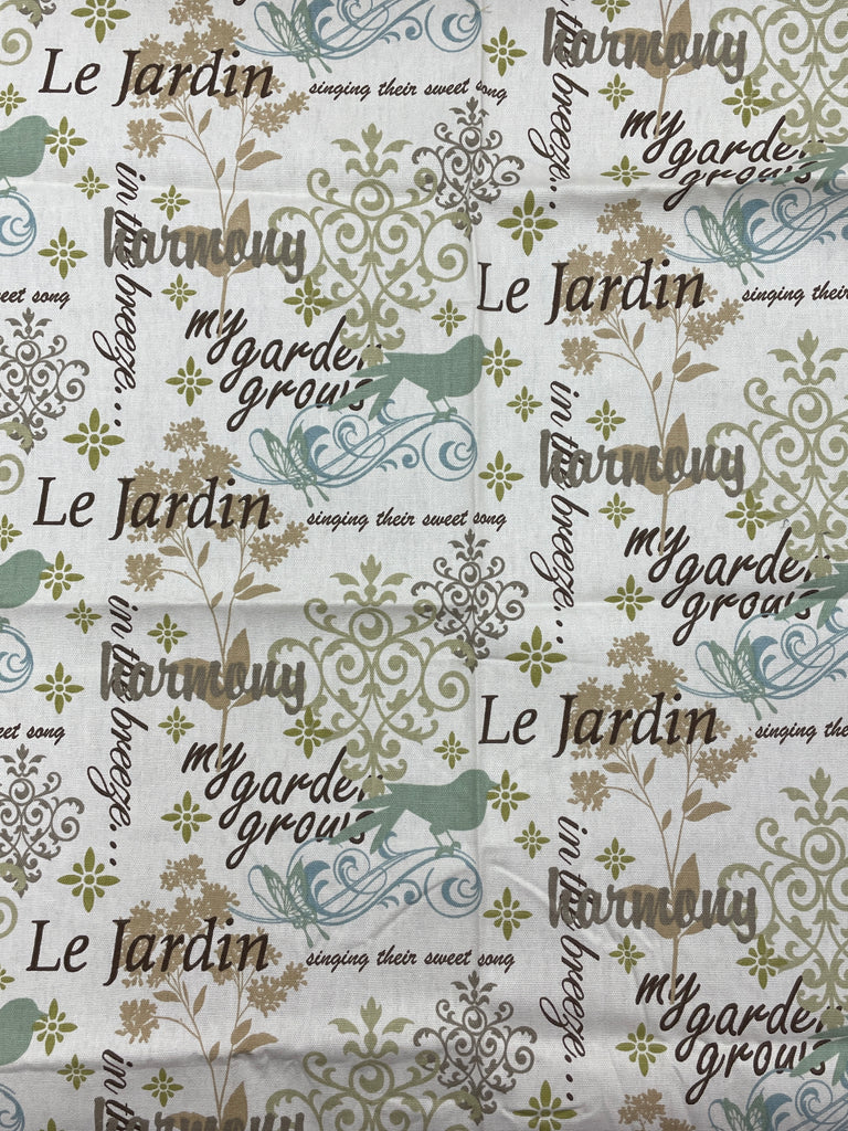 2011 1 YD Cotton Duck - Off White with Flowers, Filigree and Words