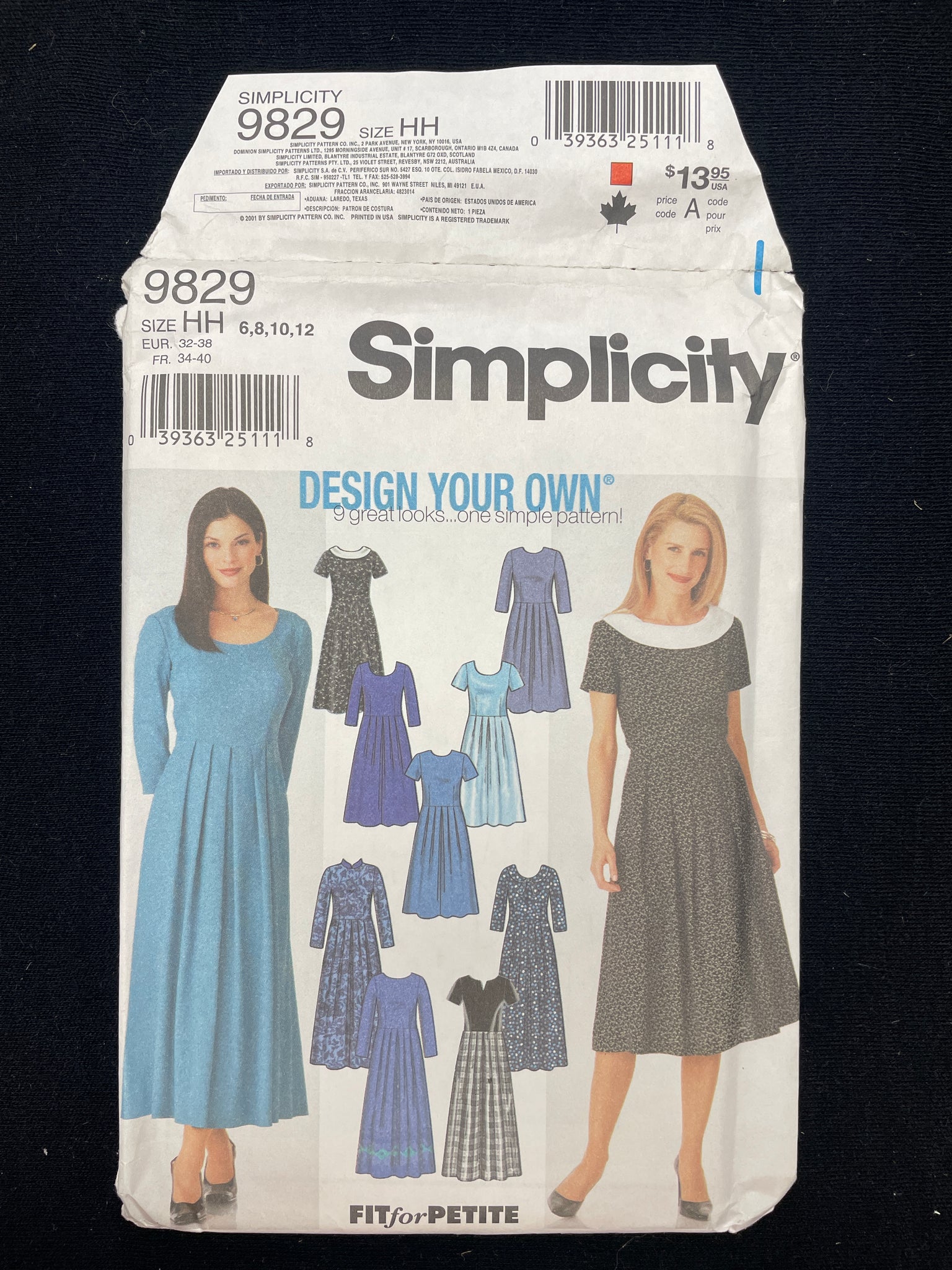 2001 Simplicity 9829 Sewing Pattern - Adult Dresses FACTORY FOLDED