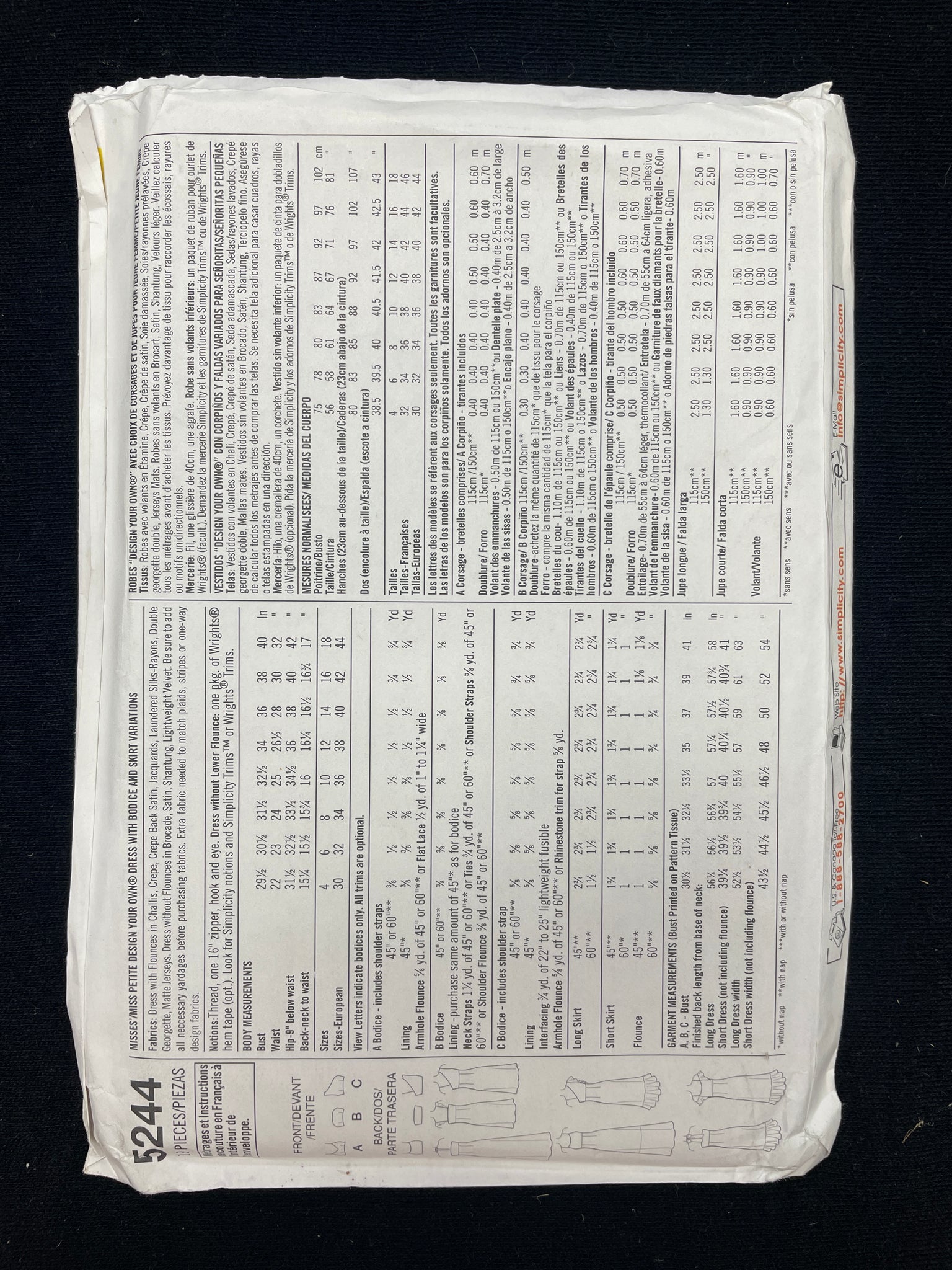 2003 Simplicity 5244 Sewing Pattern - Adult Dresses FACTORY FOLDED