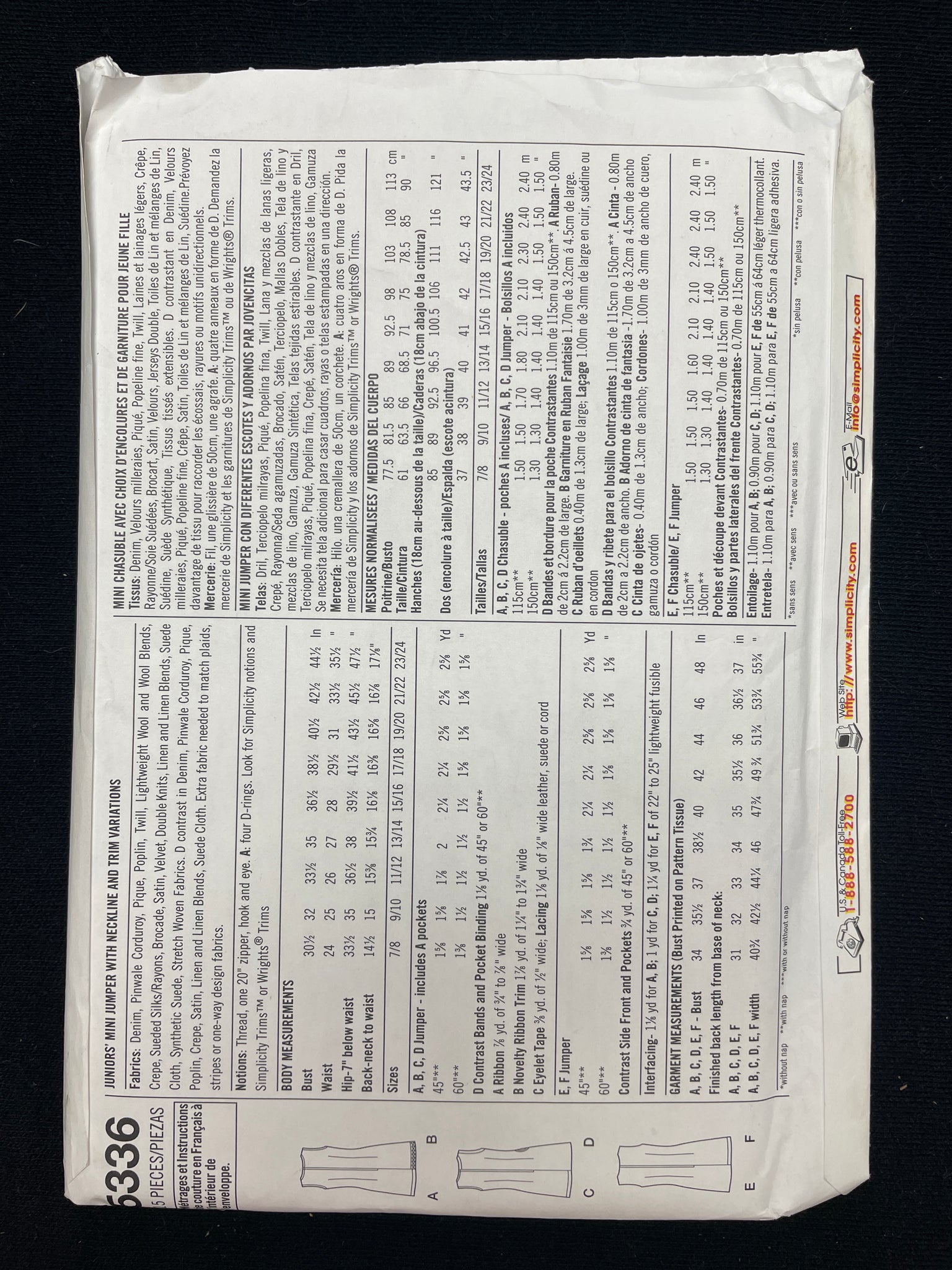 2003 Simplicity 5336 Sewing Pattern - Junior's Jumper Dress FACTORY FOLDED