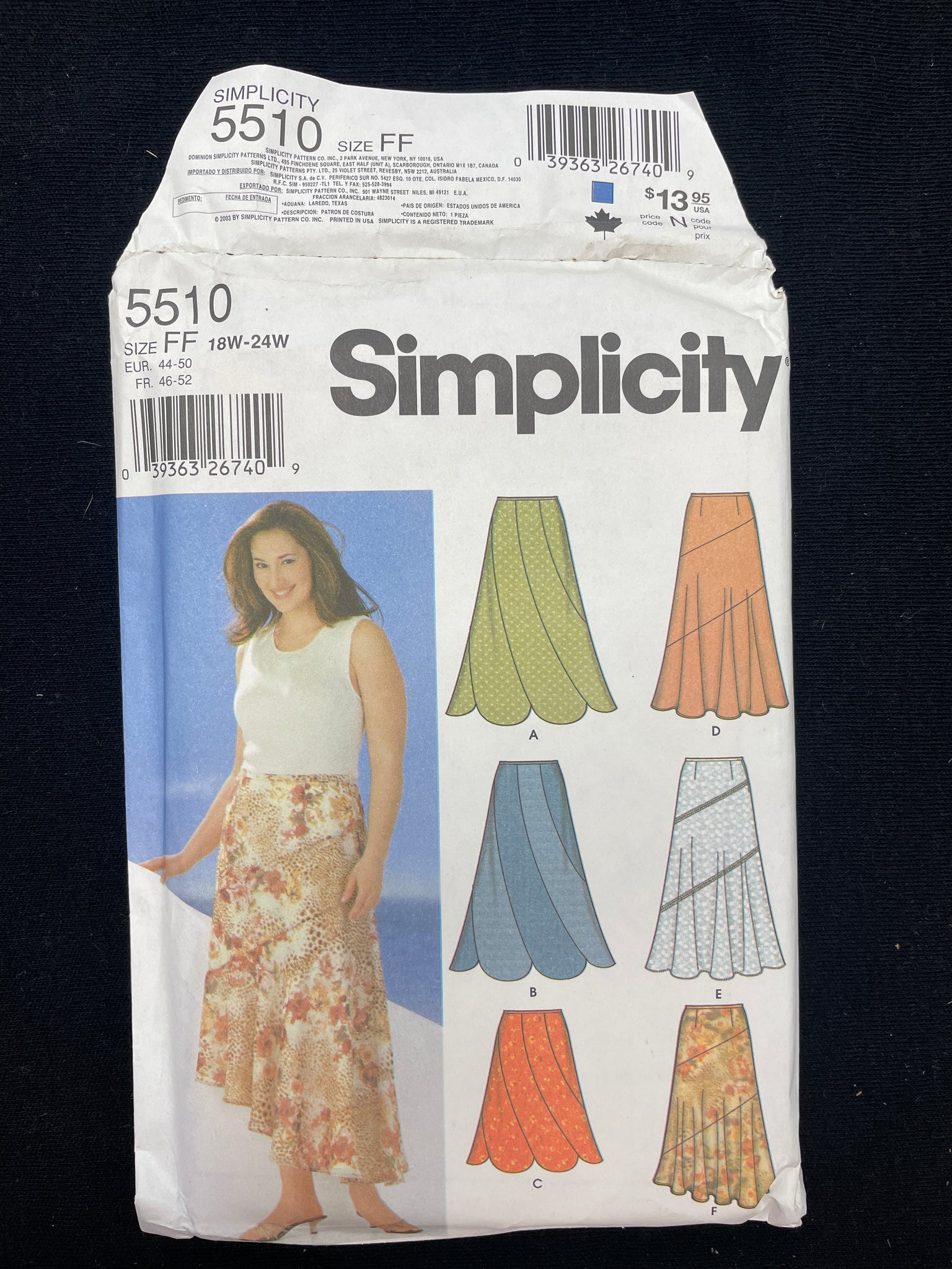 2003 Simplicity 5510 Sewing Pattern - Adult Skirts FACTORY FOLDED