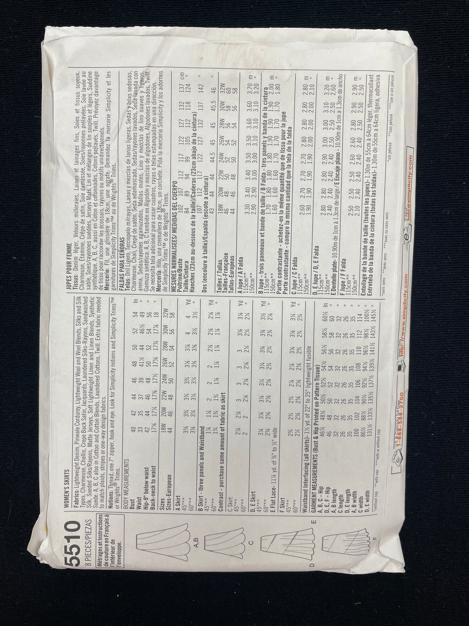 2003 Simplicity 5510 Sewing Pattern - Adult Skirts FACTORY FOLDED