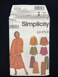2001 Simplicity 9839 Sewing Pattern - Adult Tops, Pants, Skirt and Scarf FACTORY FOLDED