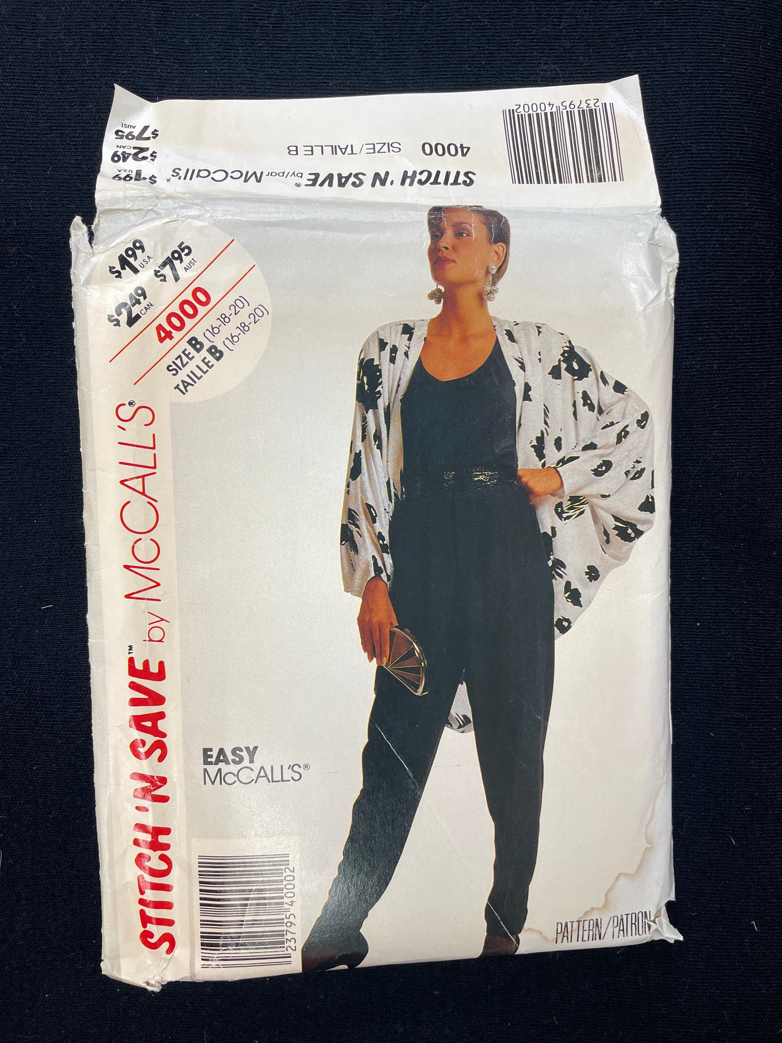 1988 McCall's 4000 Sewing Pattern - Adult Cocoon Jacket, Tank Top and Pants