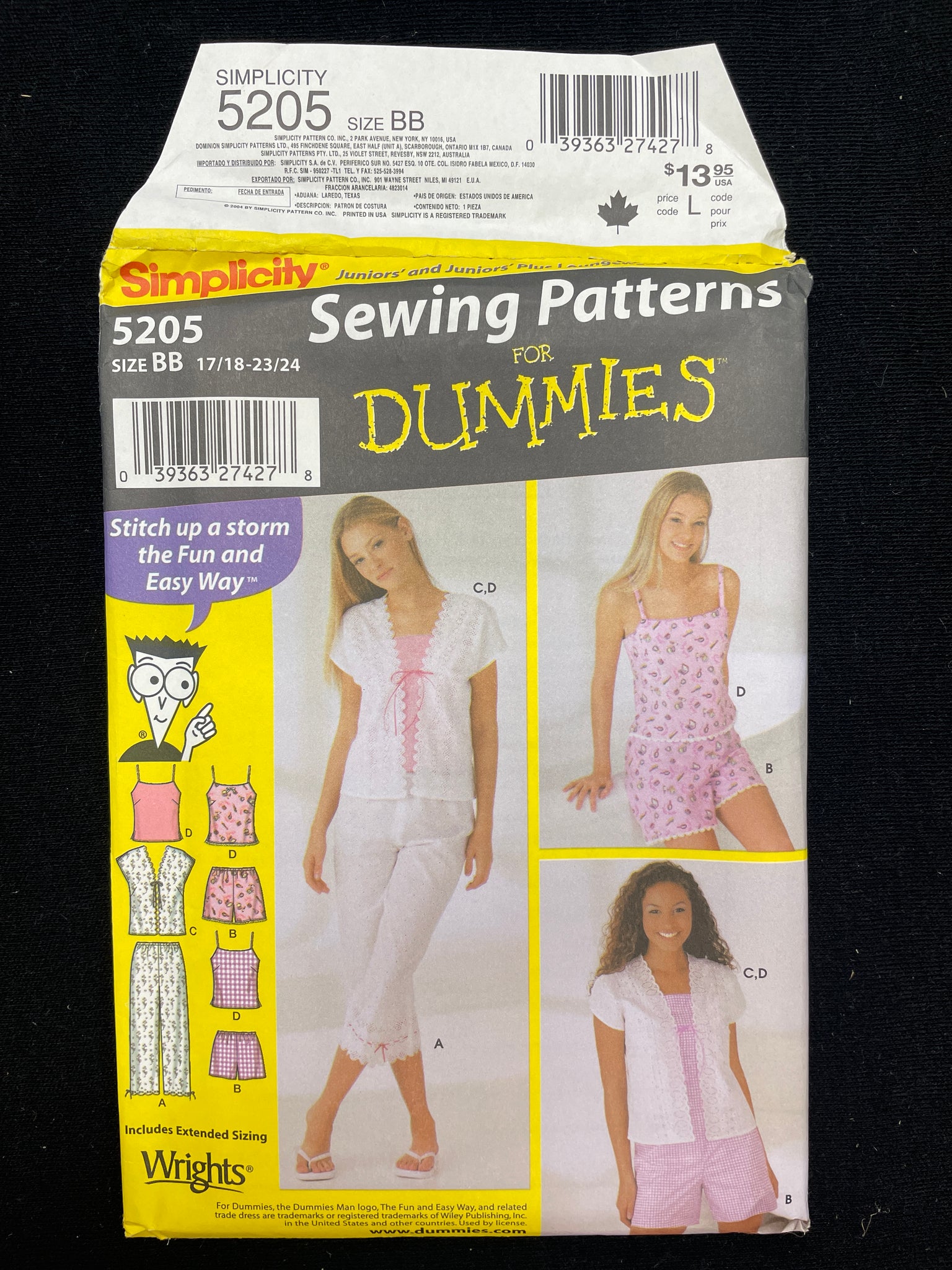 2004 Simplicity 5205 Sewing Pattern - Junior's Tops, Shorts and Cropped Pants FACTORY FOLDED
