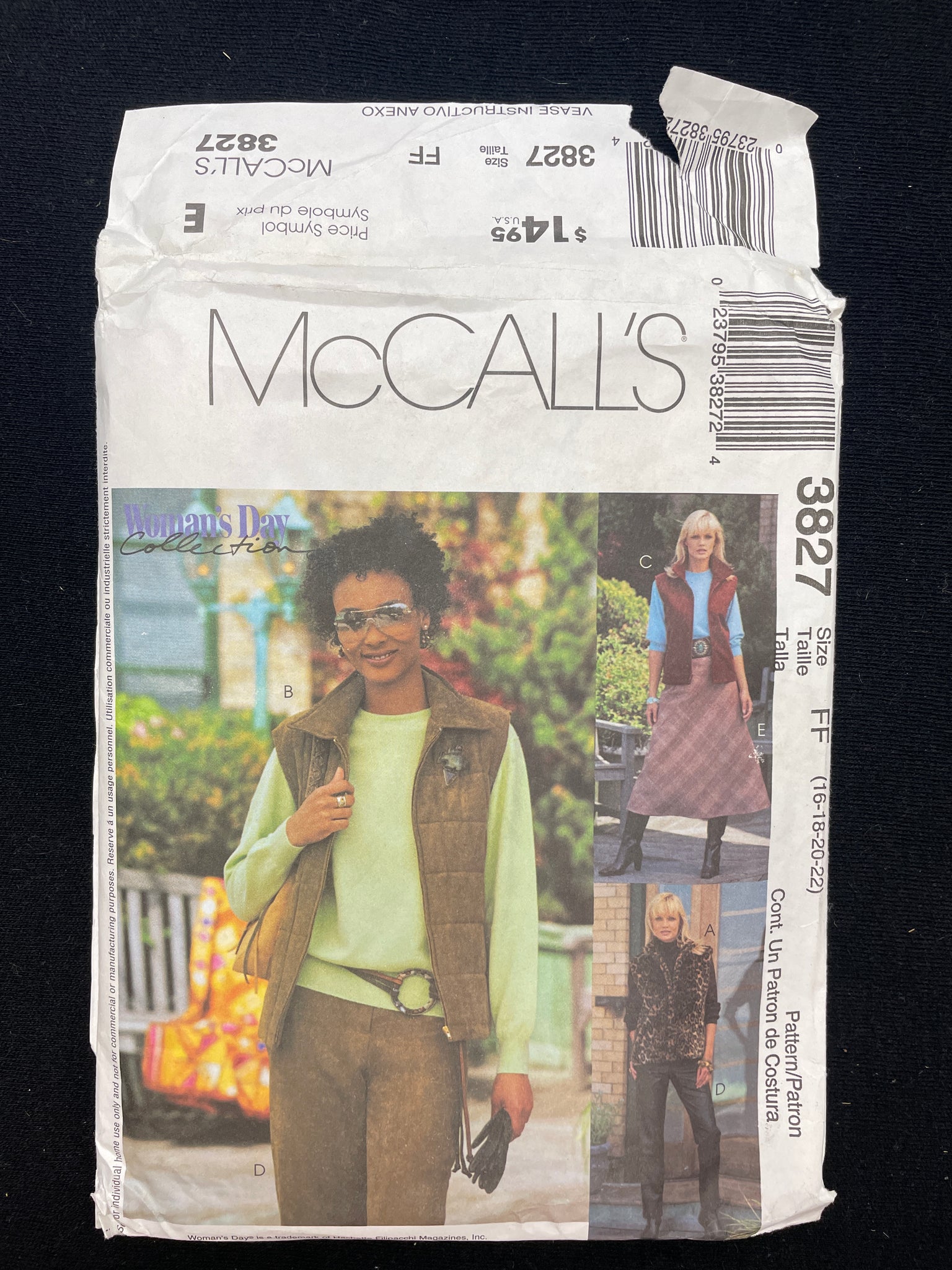 2002 McCall's 3827 Sewing Pattern - Adult Vest, Pants and Bias Skirt FACTORY FOLDED