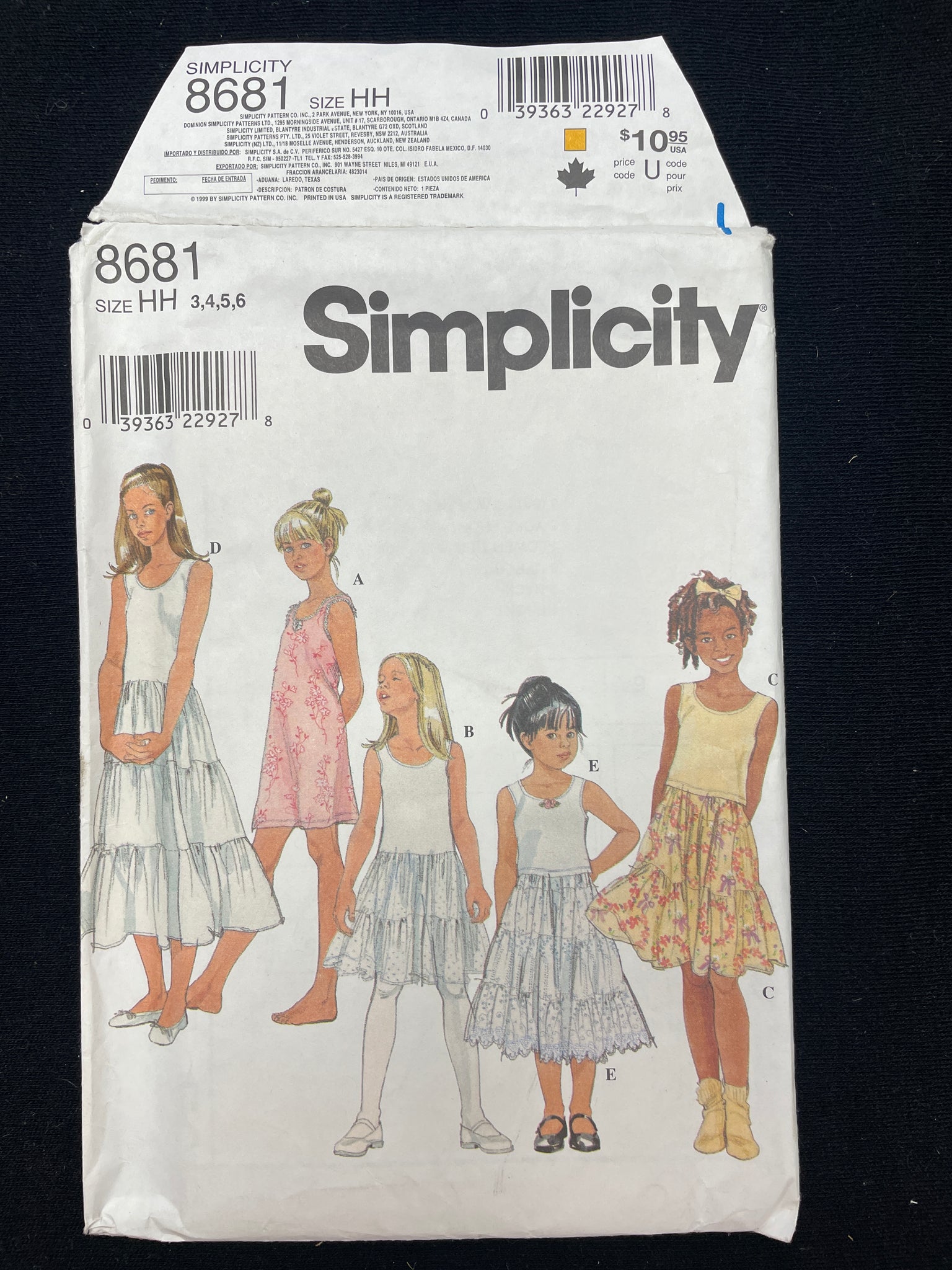 1999 Simplicity 8681 Sewing Pattern - Child's Camisole, Slip and Petticoat FACTORY FOLDED