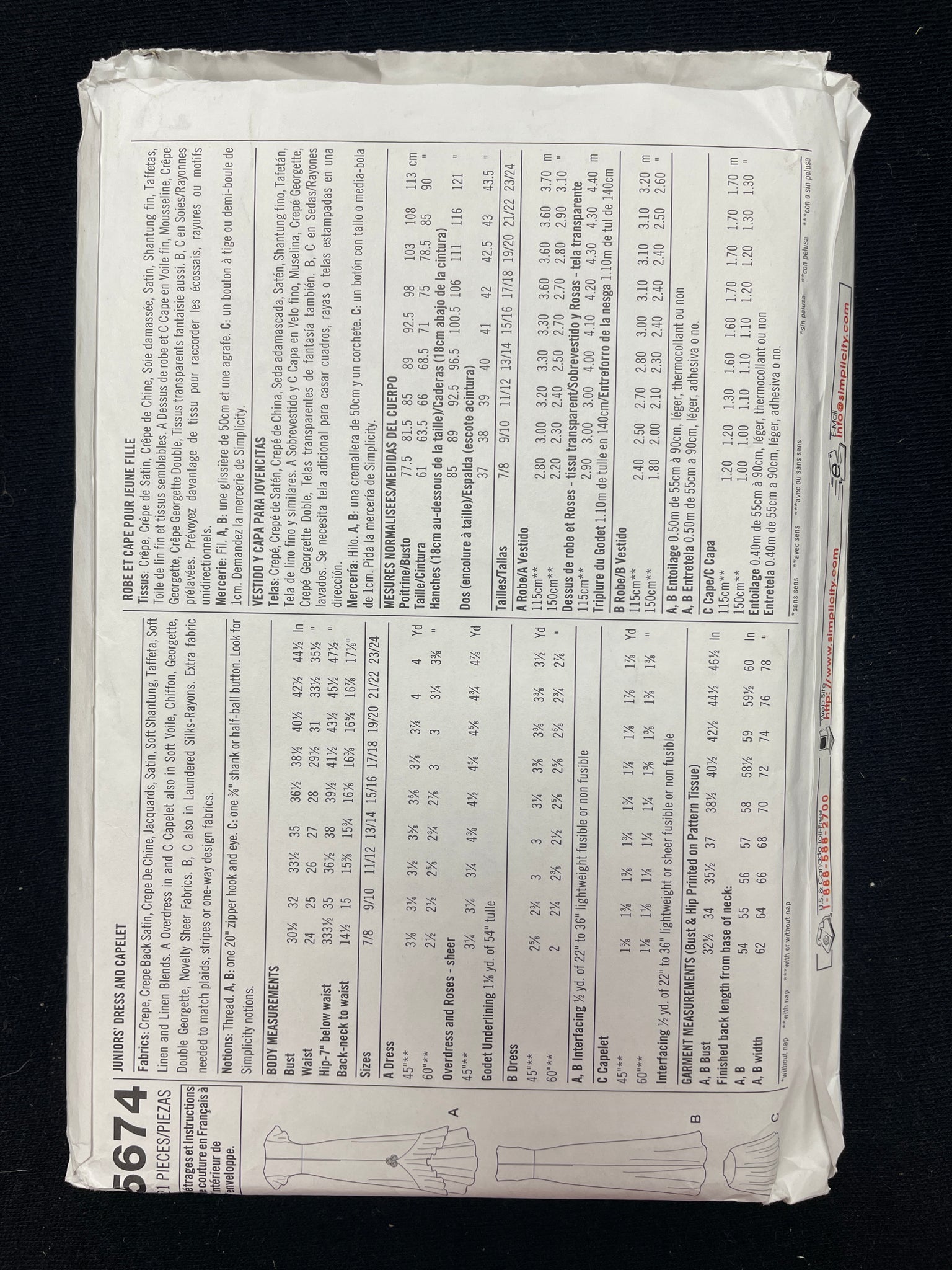 2003 Simplicity 5674 Sewing Pattern - Junior's Dresses FACTORY FOLDED