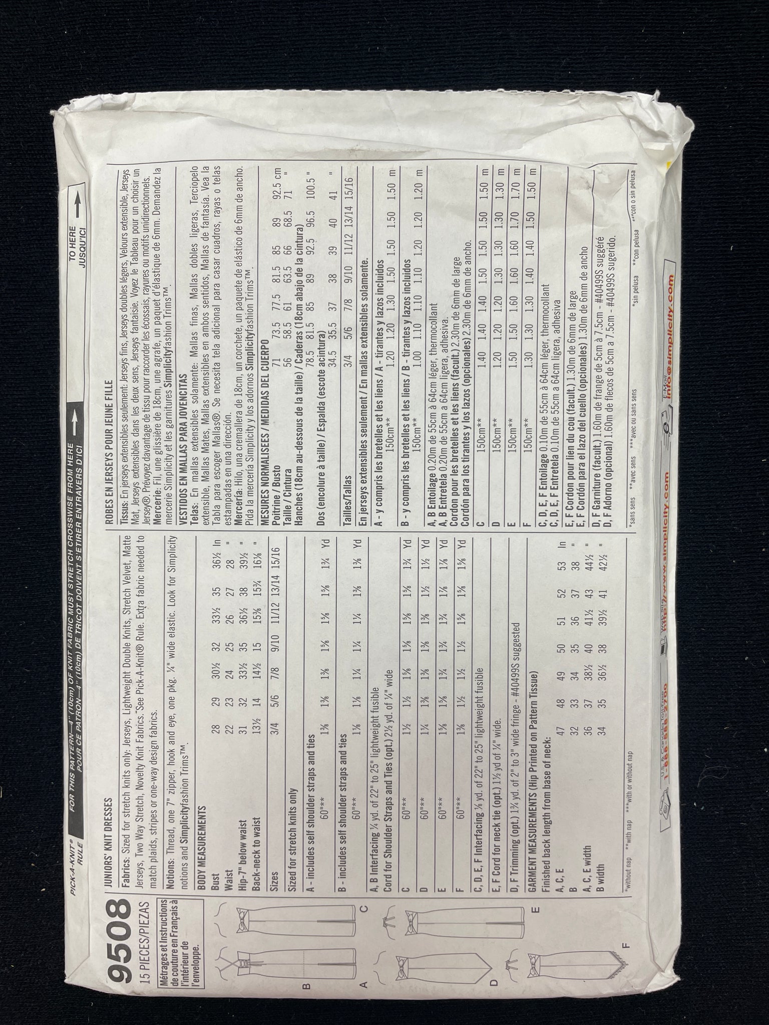 2000 Simplicity 9508 Sewing Pattern - Junior's Dresses FACTORY FOLDED