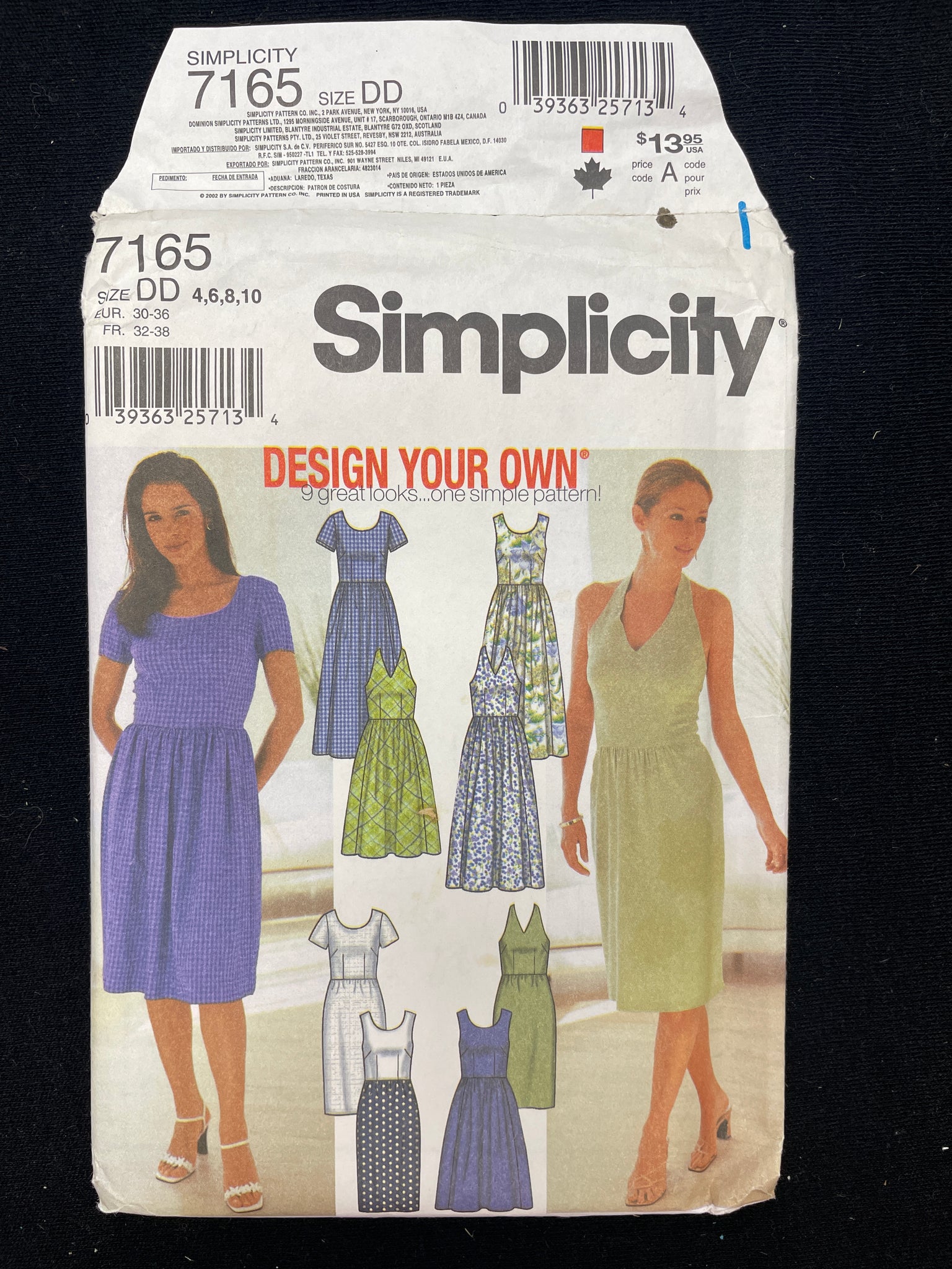 2002 Simplicity 7165 Sewing Pattern - Adult Dresses FACTORY FOLDED