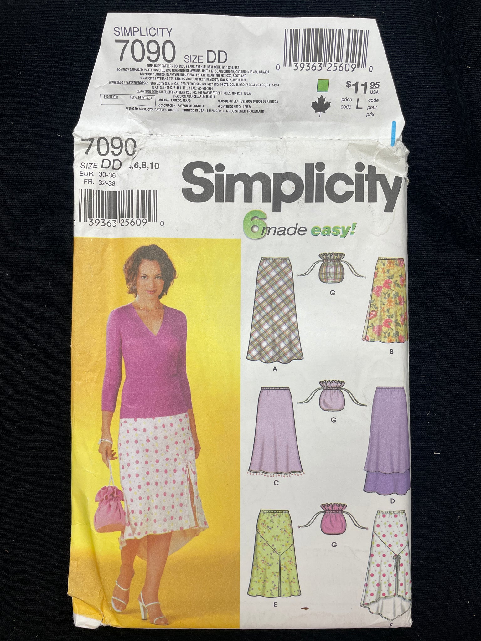 2002 Simplicity 7090 Sewing Pattern - Adult Skirts and Drawstring Purse FACTORY FOLDED
