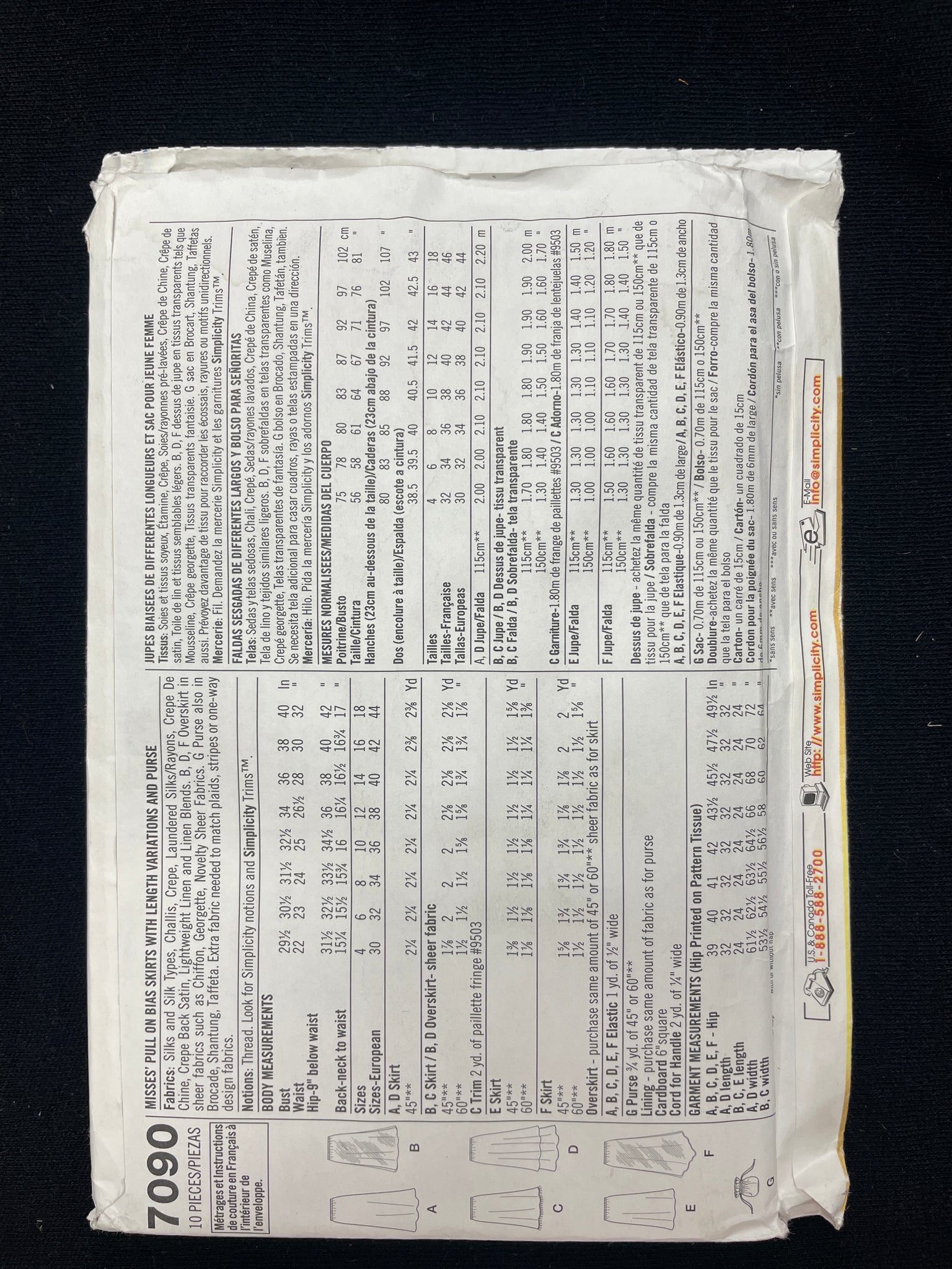 2002 Simplicity 7090 Sewing Pattern - Adult Skirts and Drawstring Purse FACTORY FOLDED