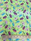 3 1/8 YD Cotton Flannel - Bright Lime Green with "Princess" and Crowns