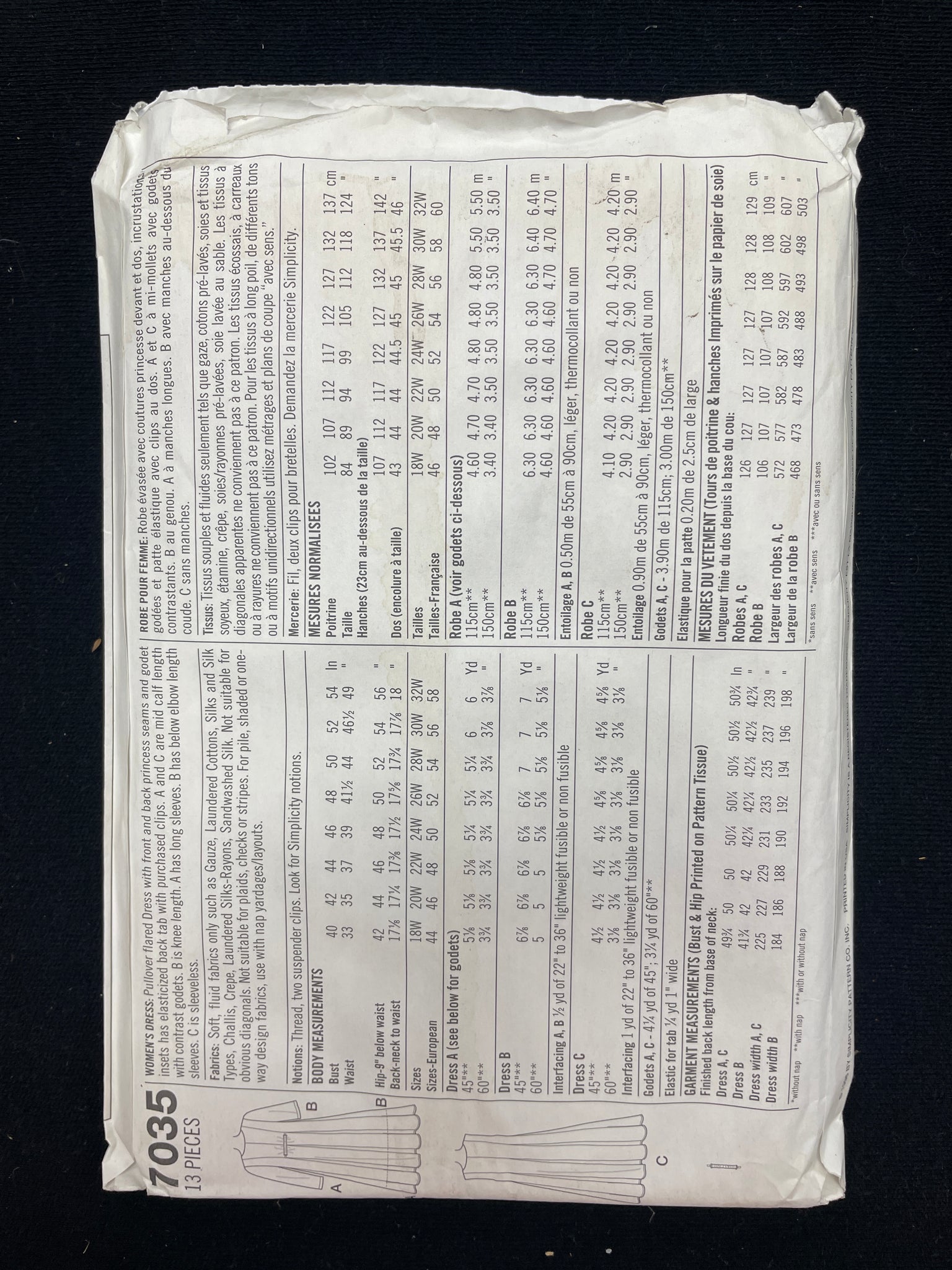 1996 Simplicity 7035 Sewing Pattern - Adult Dresses FACTORY FOLDED