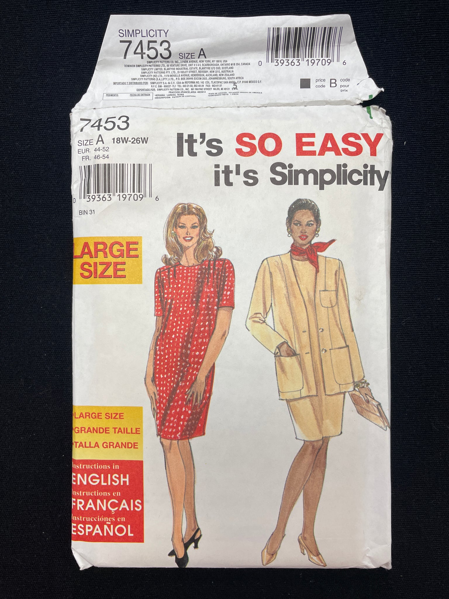 1996 Simplicity 7453 Sewing Pattern - Adult Dress and Jacket FACTORY FOLDED