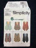 1996 Simplicity 7432 Sewing Pattern - Adult Vests FACTORY FOLDED