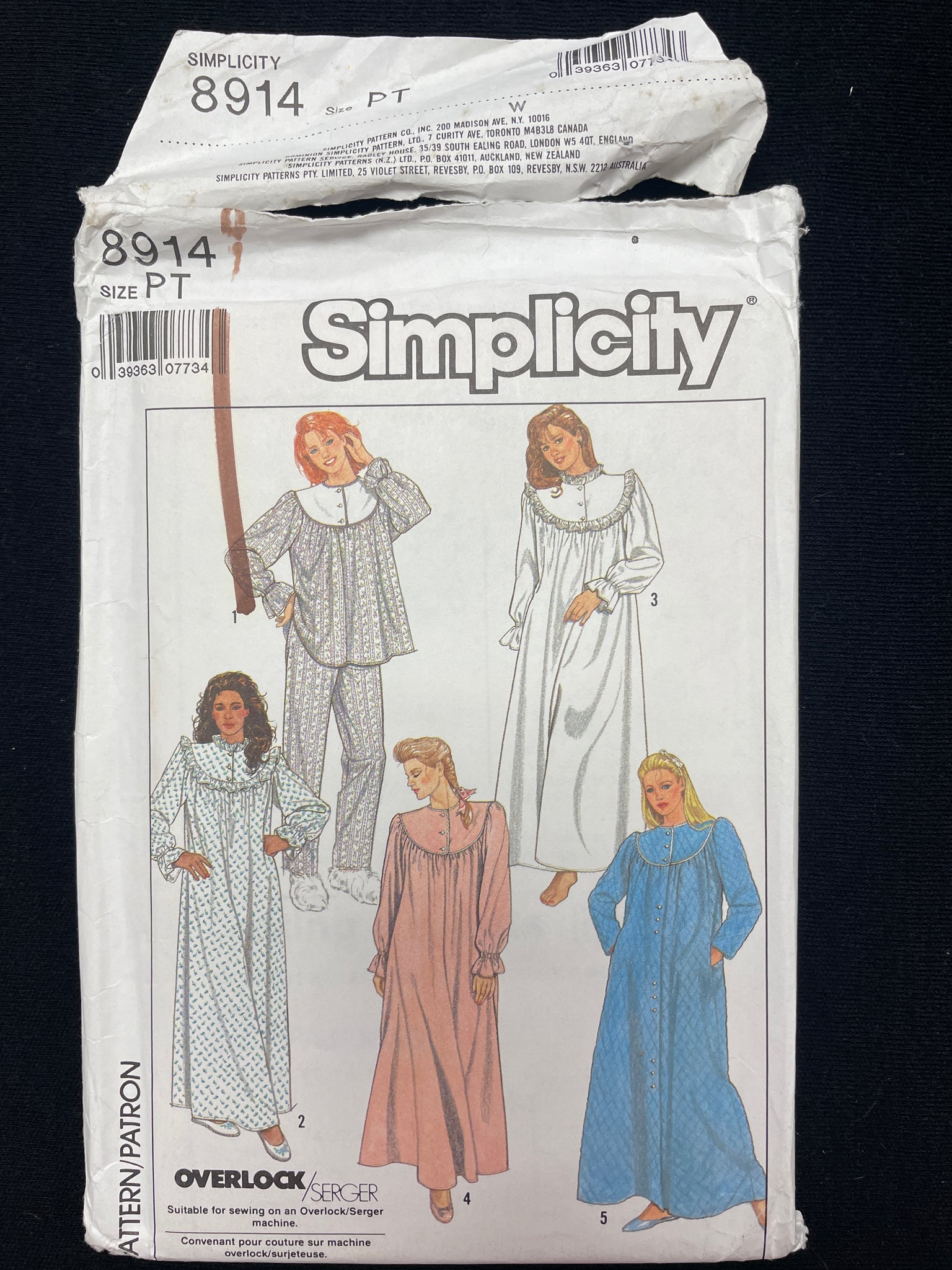 1988 Simplicity 8914 Sewing Pattern - Adult Nightgowns and Pajamas FACTORY FOLDED
