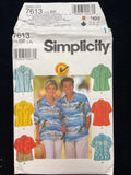 1997 Simplicity 7613 Sewing Pattern - Adult Camp Shirts FACTORY FOLDED