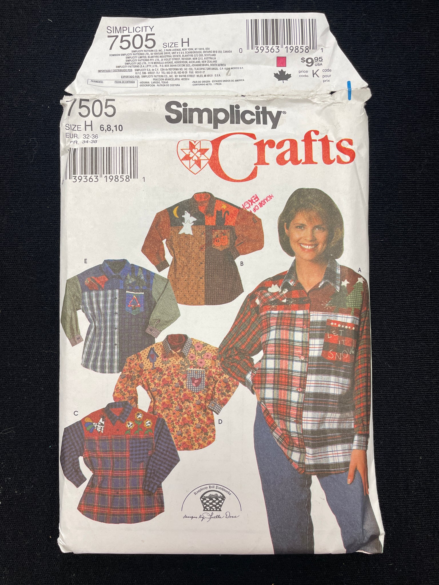 1997 Simplicity 7505 Sewing Pattern - Adult Shirt with Seasonal Appliques FACTORY FOLDED