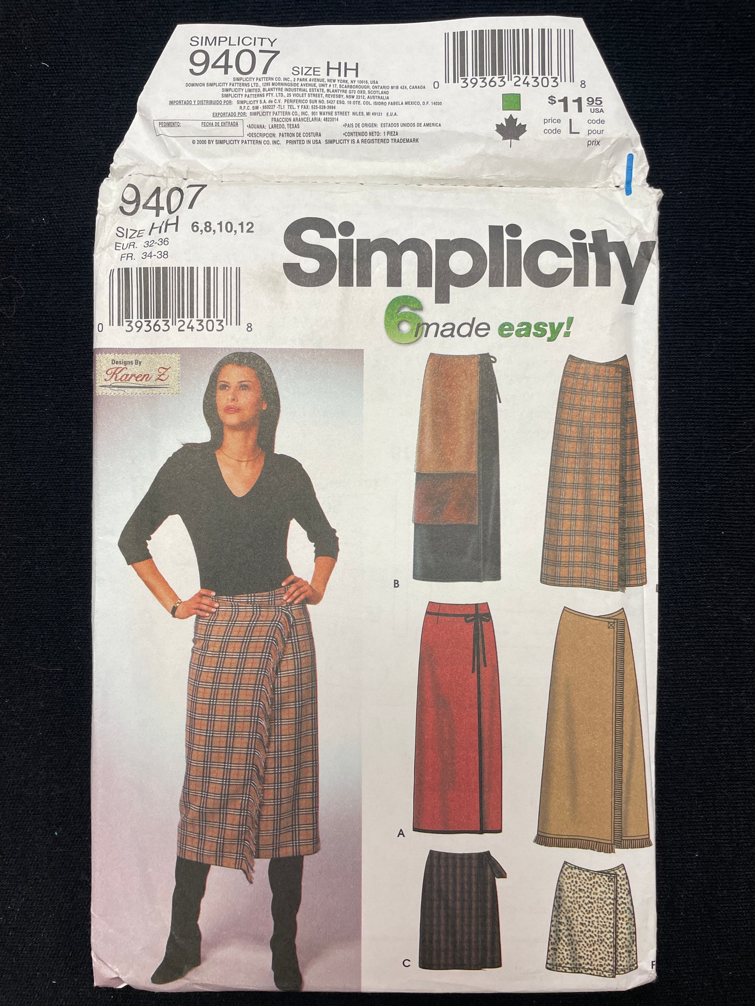 2000 Simplicity 9407 Sewing Pattern - Adult Wrap Skirts FACTORY FOLDED