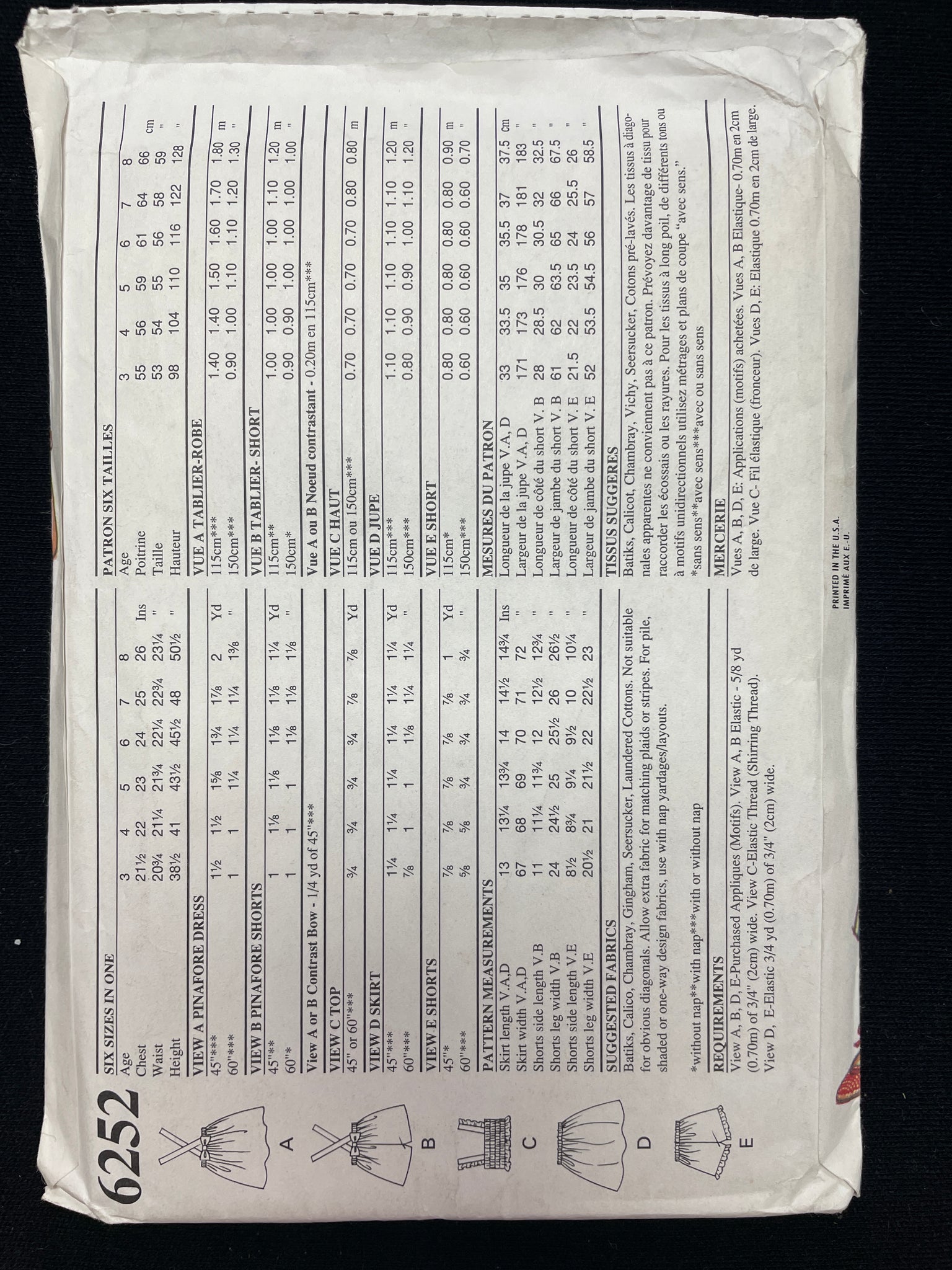 1994 See & Sew 3986 Sewing Pattern - Child's Dress, Shorts, Top, Skirt and Pants FACTORY FOLDED