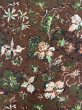 5 YD Cotton Vintage - Tropical Flowers in Peach, Green, and Black on Brown