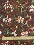 5 YD Cotton Vintage - Tropical Flowers in Peach, Green, and Black on Brown