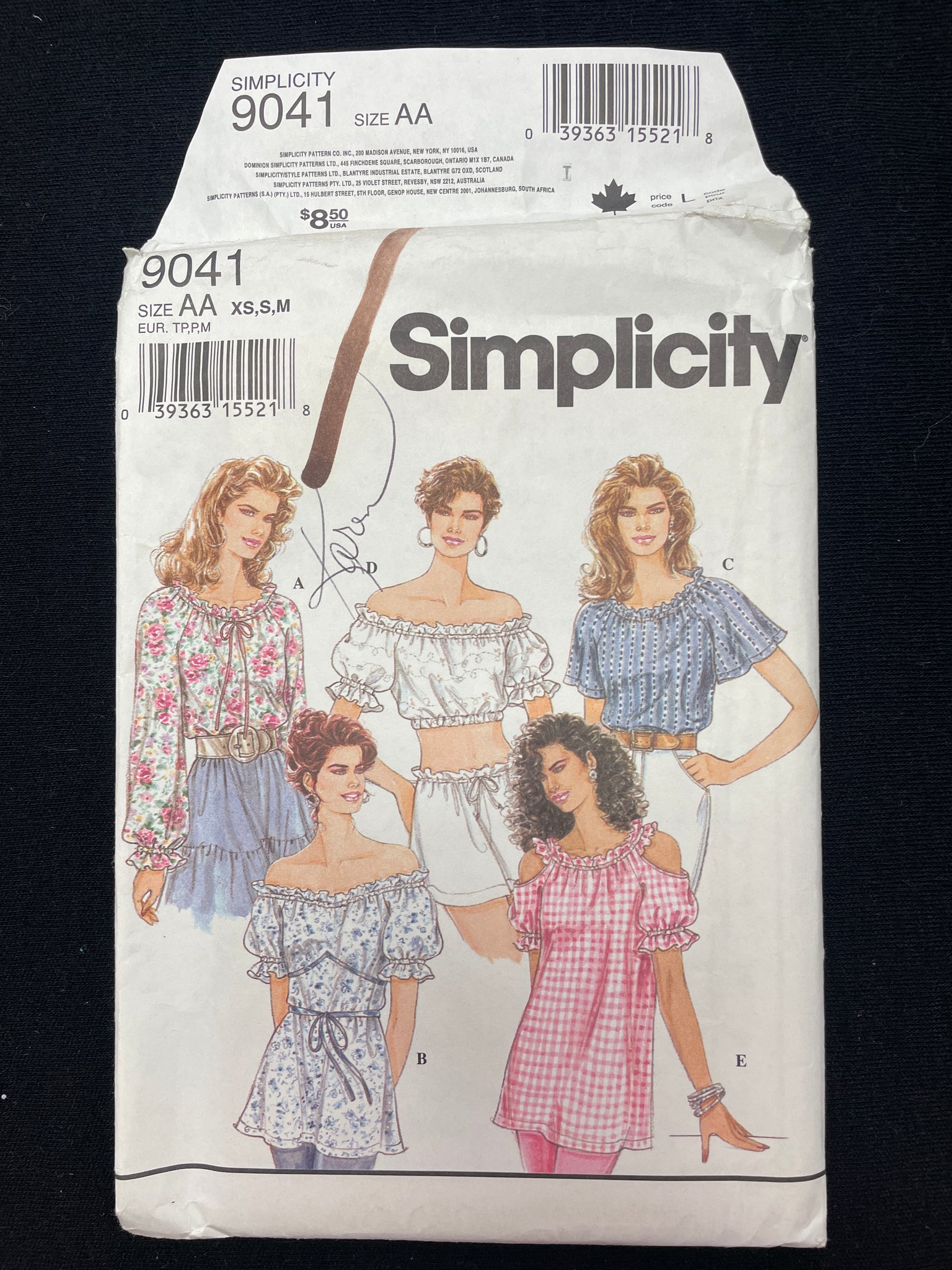1994 Simplicity 9041 Sewing Pattern - Adult Tops FACTORY FOLDED