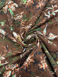 5 YD Cotton Vintage - Tropical Flowers in Peach, Green, and Black on Brown