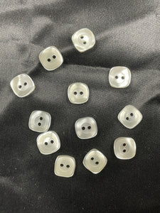 Plastic 2-Hole Buttons Set of 12 Vintage - Pearlized Off White Rounded Squares