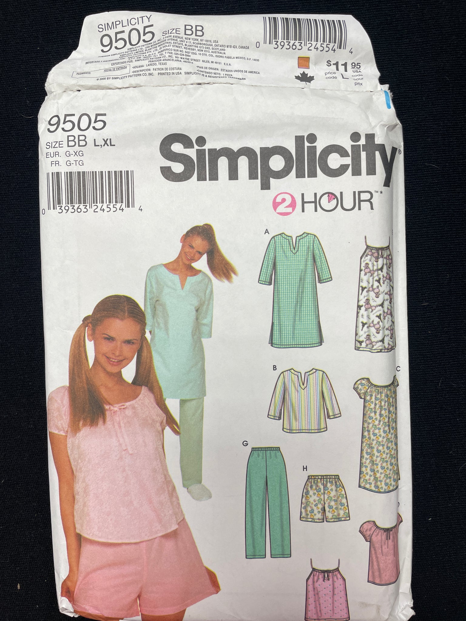 2000 Simplicity 9505 Sewing Pattern - Adult Nightgown and Pajamas FACTORY FOLDED