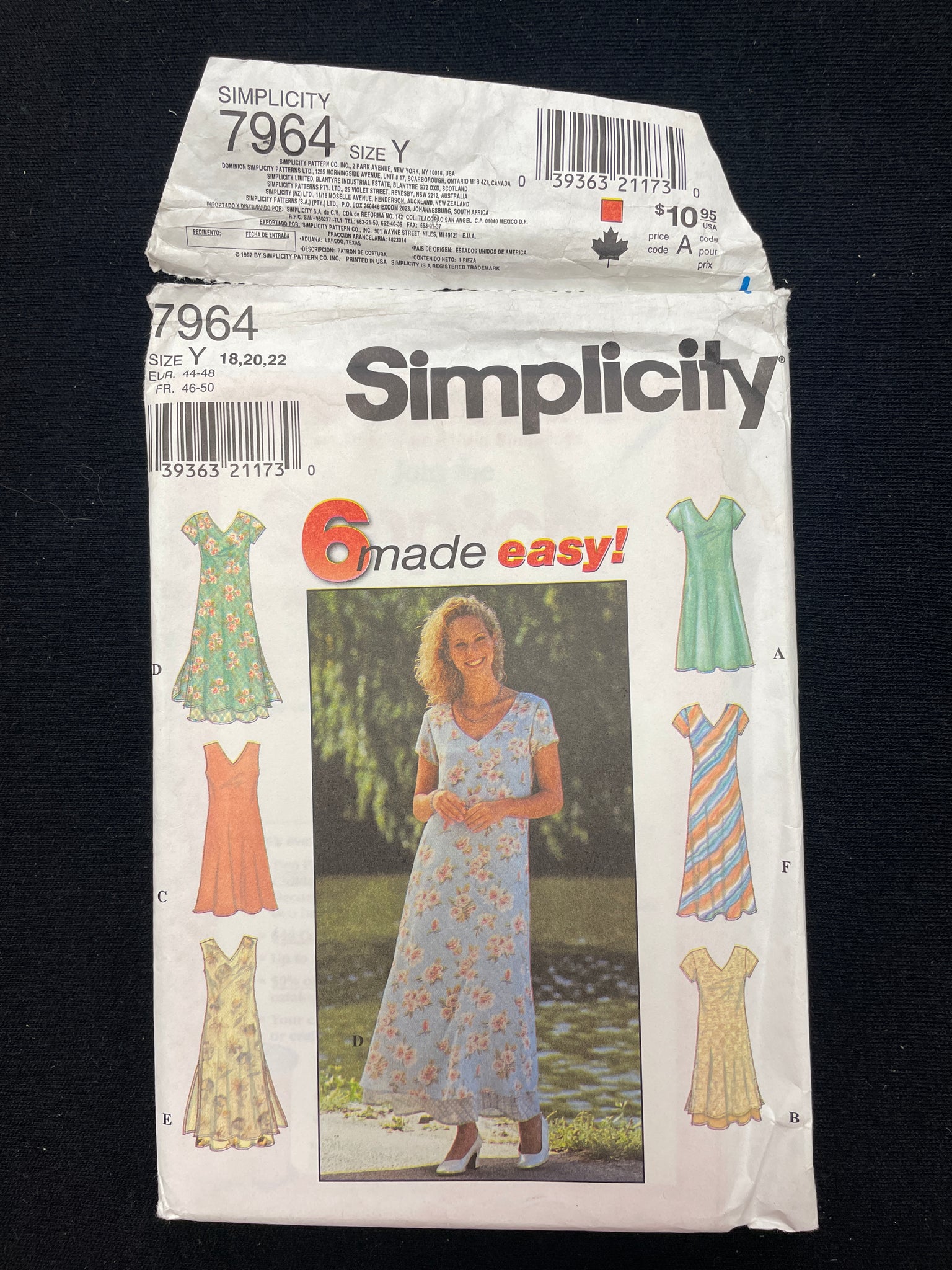 1997 Simplicity 7964 Sewing Pattern - Adult Dress FACTORY FOLDED