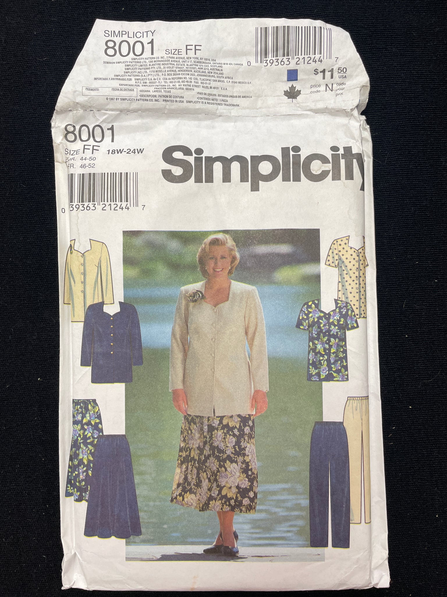 1997 Simplicity 8001 Sewing Pattern - Adult Tunic, Blouse, Skirt and Pants FACTORY FOLDED