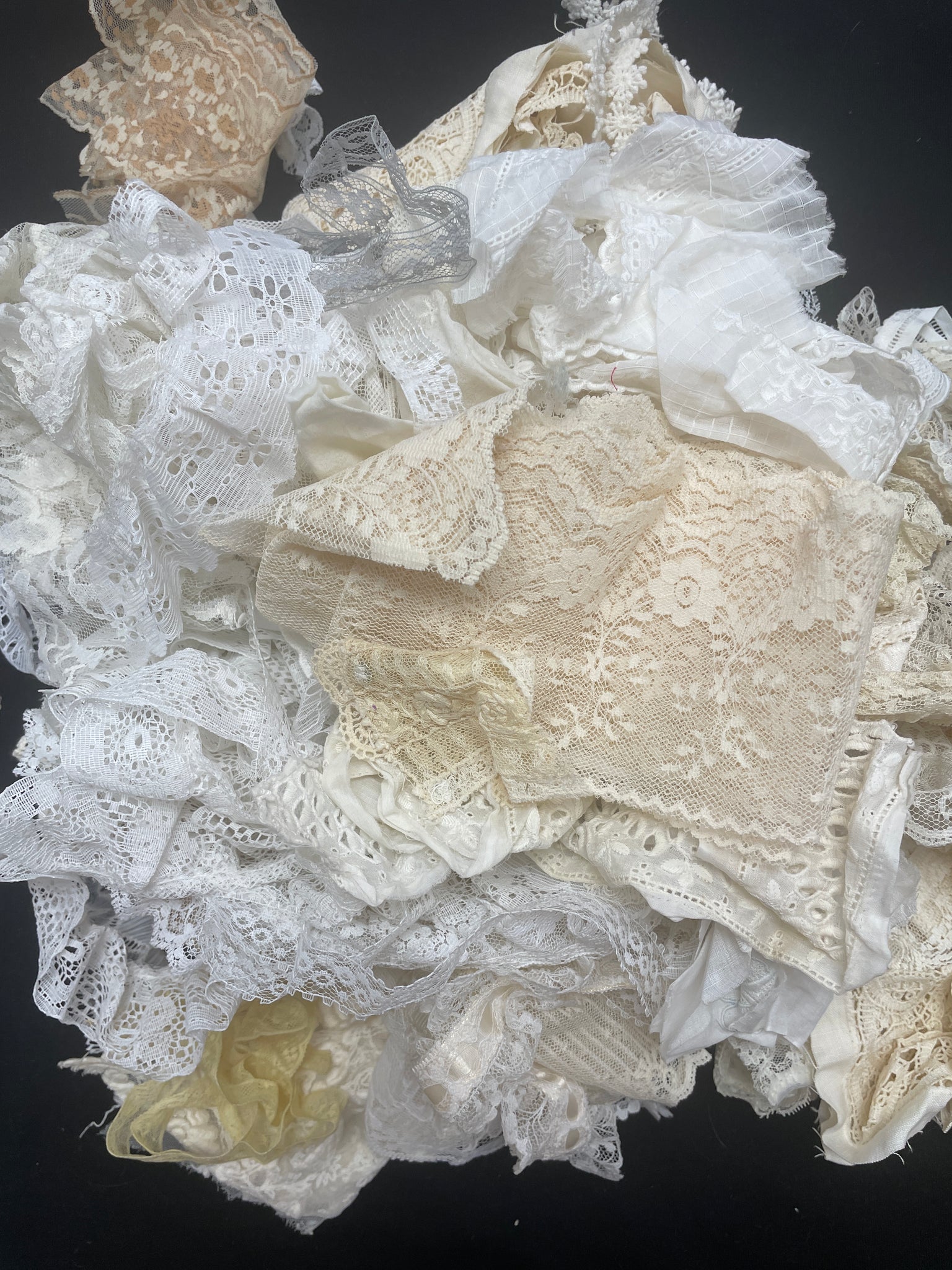 Mystery Scrap Bundle of Lace Trims - Whites and Off Whites 1 POUND