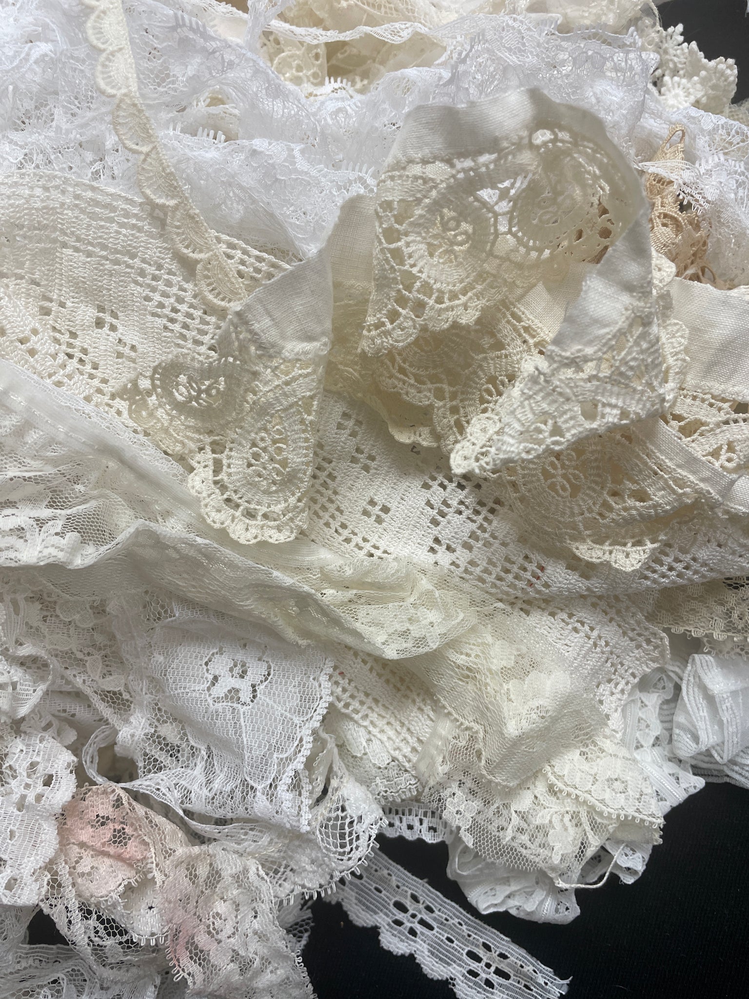 Mystery Scrap Bundle of Lace Trims - Whites and Off Whites 1 POUND