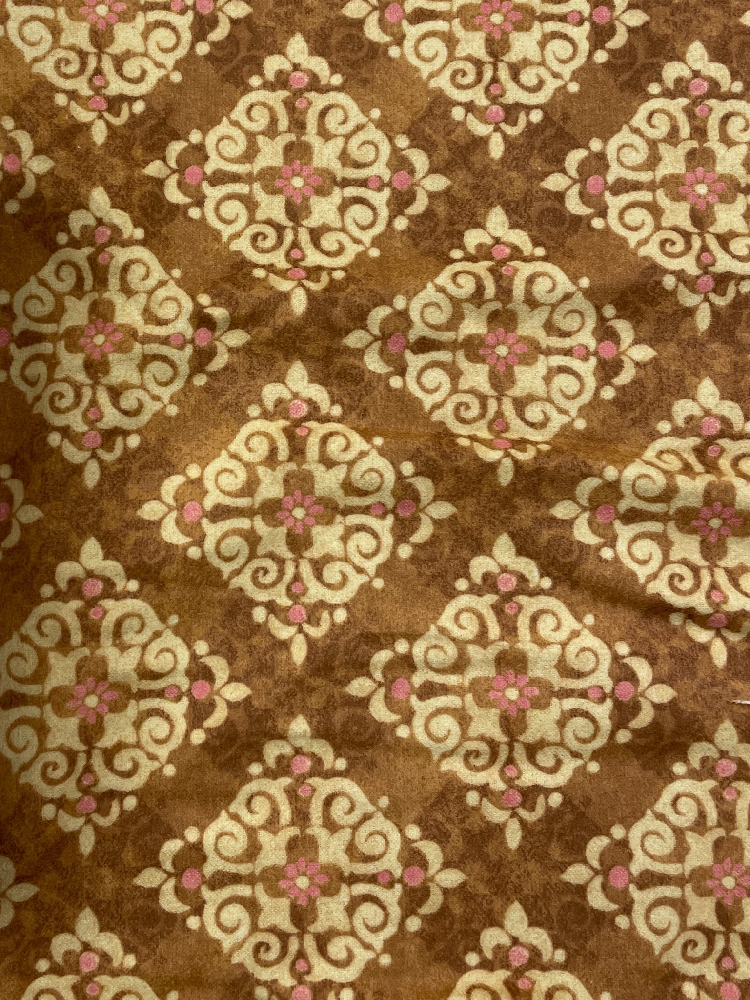Cotton Flannel - Mottled Tan with Beige and Pink Motifs
