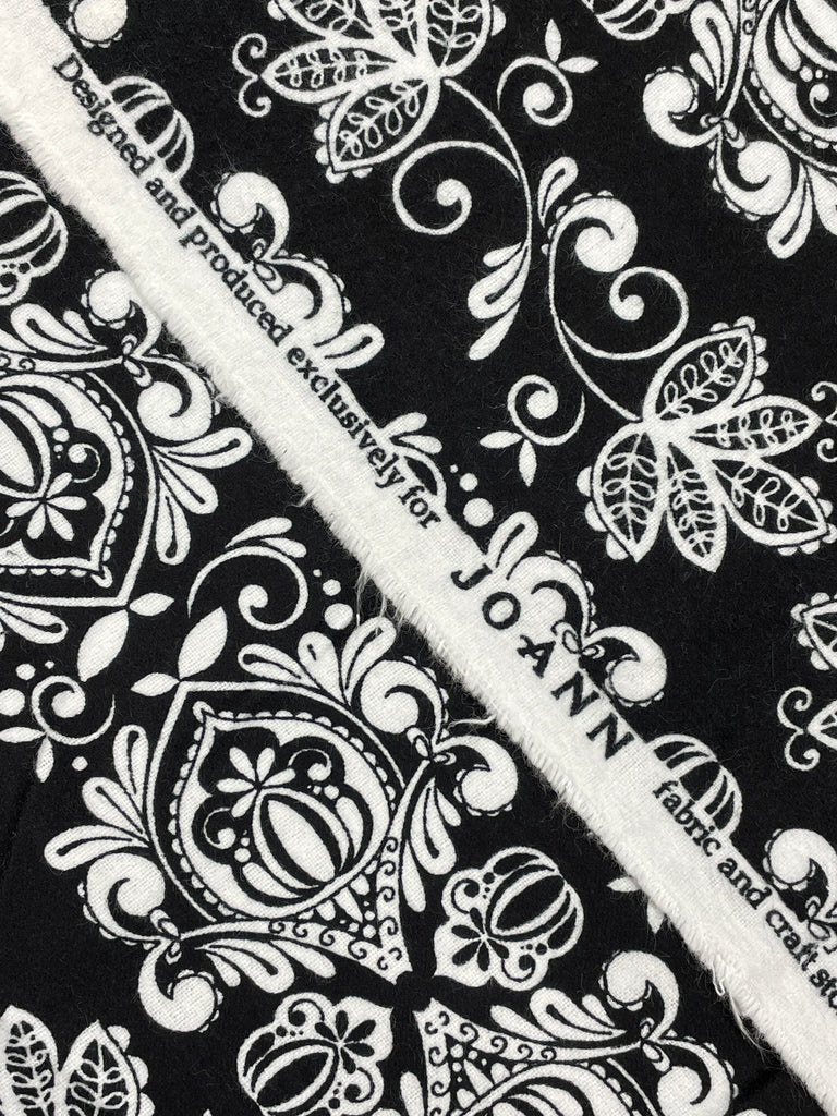 Cotton Flannel - Black and White Filigree Stripes