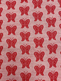 3 YD Polyester Doubleknit Vintage - Red Butterflies on Light Red