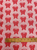 3 YD Polyester Doubleknit Vintage - Red Butterflies on Light Red