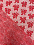 3 YD Polyester Doubleknit Vintage - Red Butterflies on Light Red