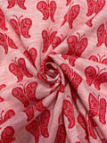 3 YD Polyester Doubleknit Vintage - Red Butterflies on Light Red
