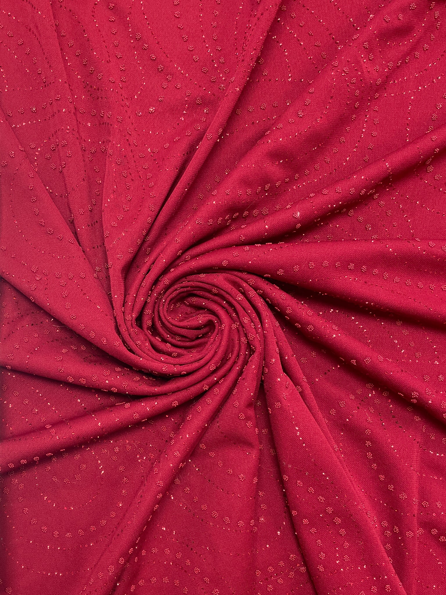 1 3/8 Nylon Knit - Red with Red Swirls of Glitter and Sparkle
