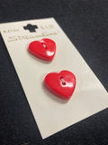 Buttons Plastic Set of 2 Vintage - Red Hearts