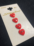 Buttons Plastic Set of 4 Vintage - Red Hearts
