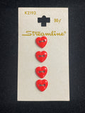 Buttons Plastic Set of 4 Vintage - Red Hearts