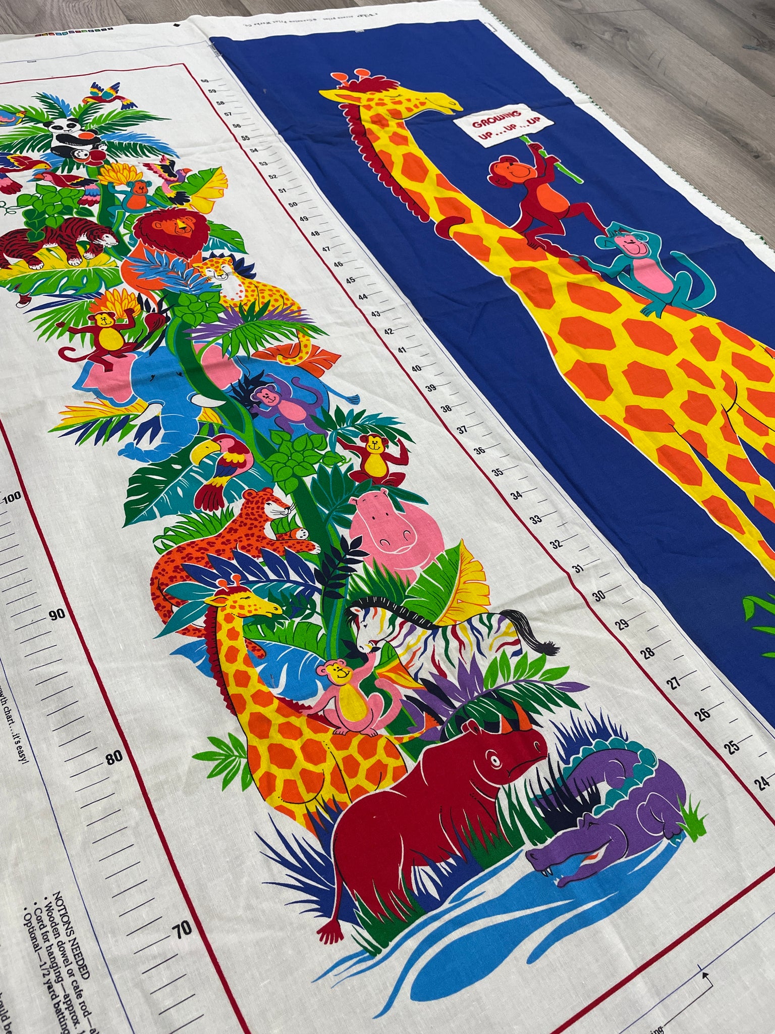 1 YD Cotton Panel Vintage - Baby Growth Chart with Brightly Colored African Animals