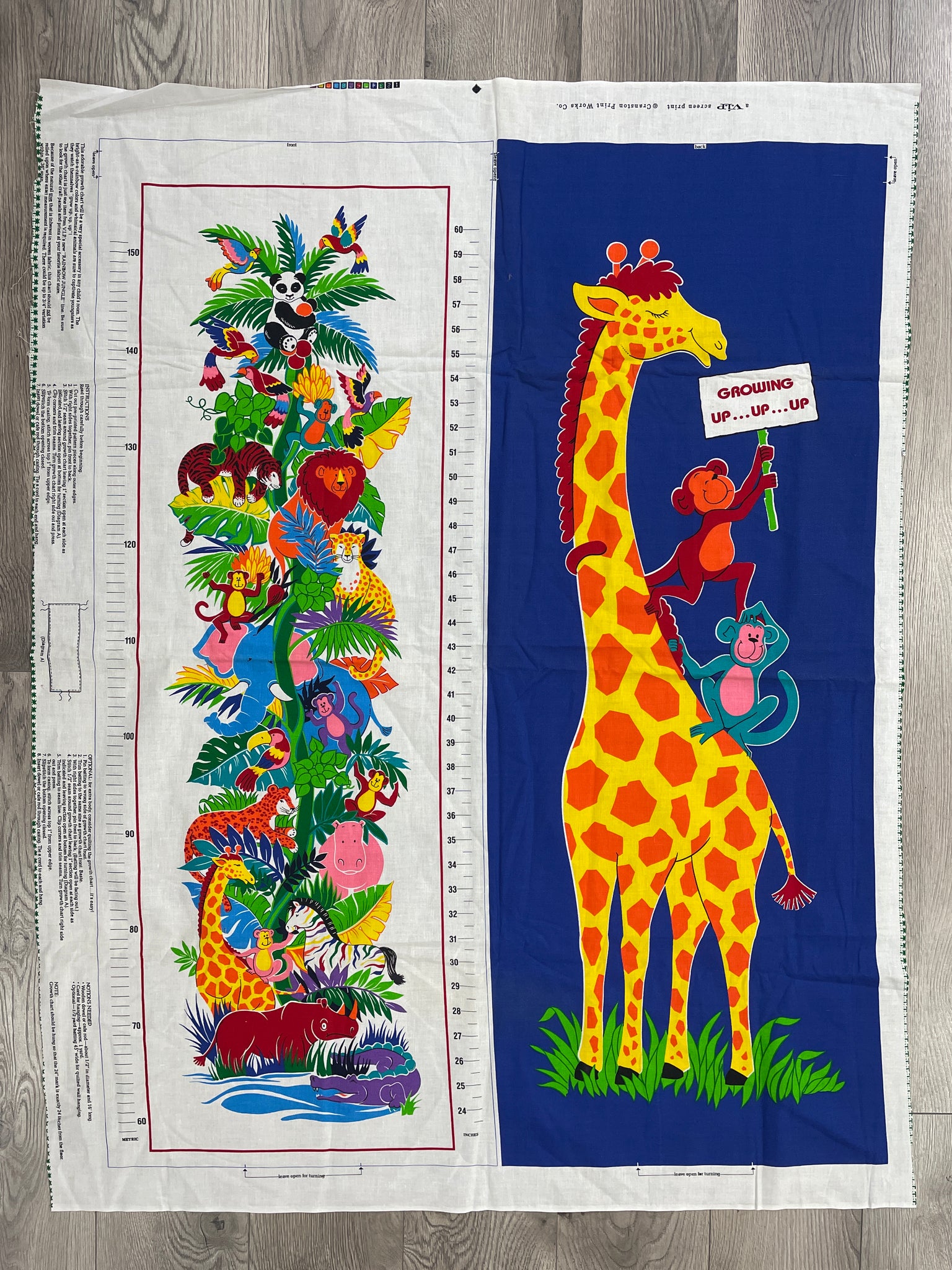 1 YD Cotton Panel Vintage - Baby Growth Chart with Brightly Colored African Animals