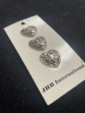 Buttons Plastic Set of 3 Vintage - Silver-Toned Hearts with Bows